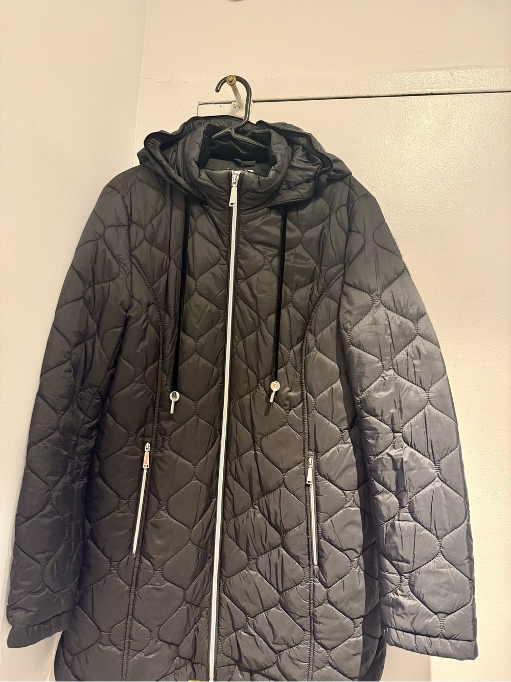 Chico's Black Quilted Hooded Puffer Coat